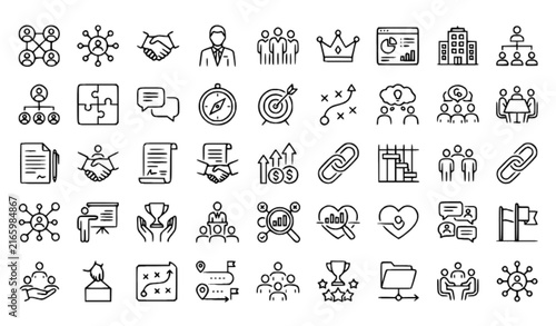 Business Stakeholder Network Strategy and Teamwork Linear Icons