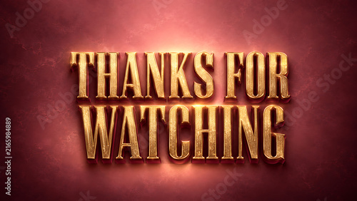 Golden 3D metallic text reading Thanks for Watching on a warm red background.