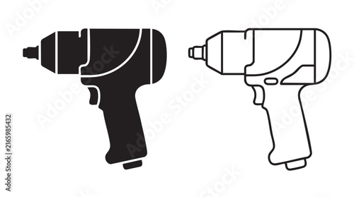 Fotografía impact wrench tool icon set, two variations in black and white outline style