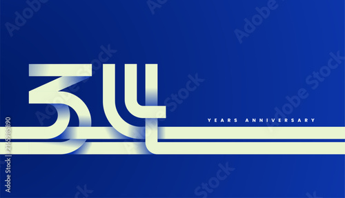 Modern Bold Line Folded Number 34th, 34th Happy Anniversary with Simplicity, Geometric and Minimalist.