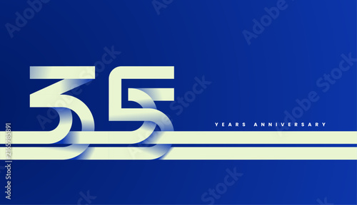 Modern Bold Line Folded Number 35th, 35th Happy Anniversary with Simplicity, Geometric and Minimalist.