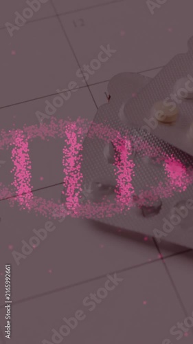 Animation of dna strand and calendar over pills