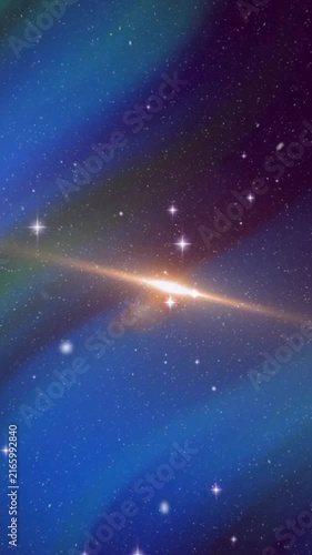 Animation of colourful shapes over space with stars