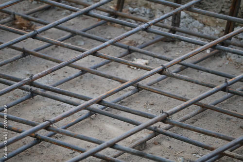 Steel reinforcement framework prepared for concrete foundation ground casting construction