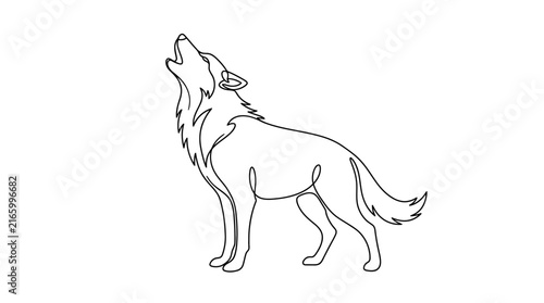 Continuous Line Drawing of a Howling Wolf
