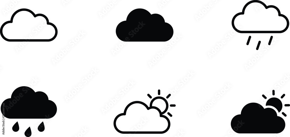 Obraz premium Weather cloud icons with rain lightning and sunshine