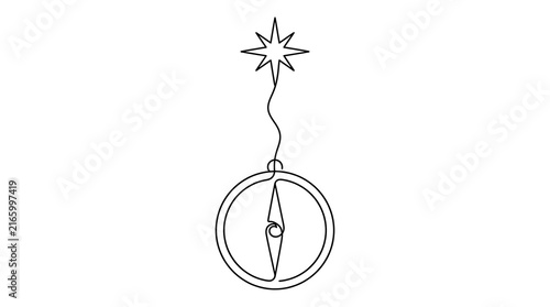 Fotografía Continuous One Line Drawing of Compass and North Star Concept