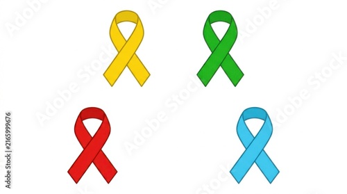 Four colored awareness ribbons isolated on white