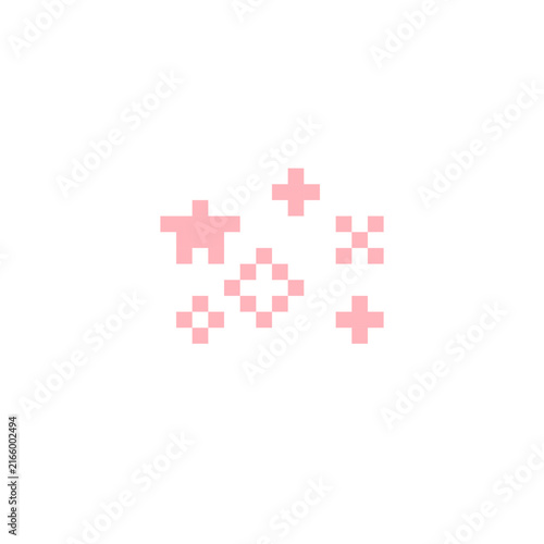 Pastel Pink Pixel Art Sparkles and Stars Retro 8 Bit Game Assets on White Background