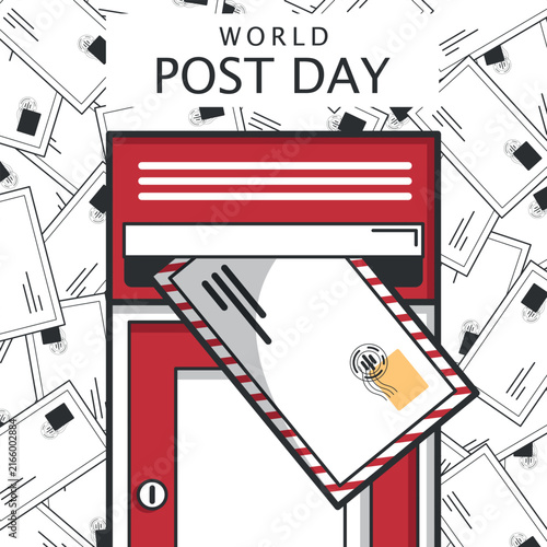 World Post Day Poster. Sending a letter by mail, drawn in an outline style