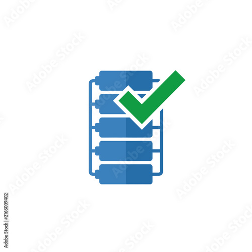 A blue battery icon with a green check mark symbol