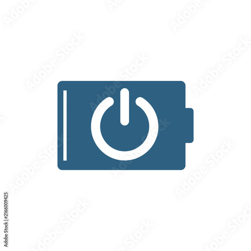 A blue battery icon with a power symbol on white background