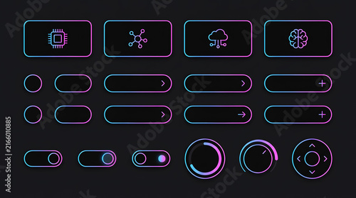 Dark Mode HUD User Interface Assets for AI and Cyberpunk Concept
