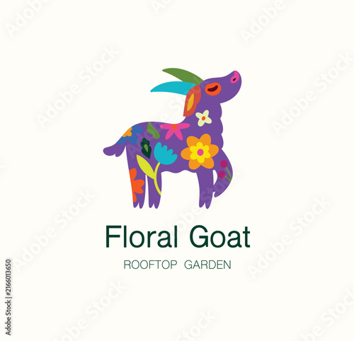 Colorful Floral Goat logotype. Vector illustration