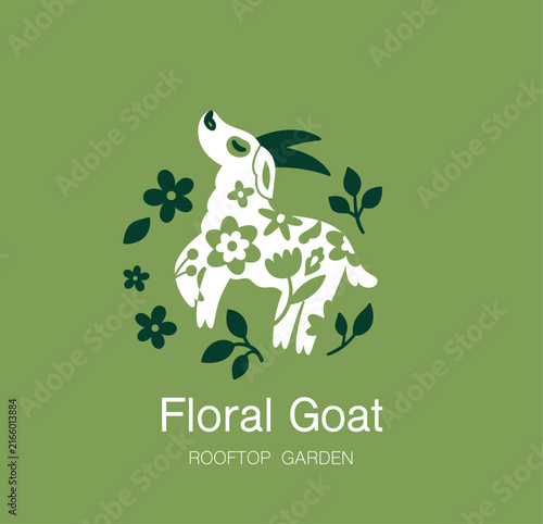 Folk Floral Goat logotype. Vector illustration