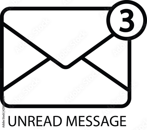 Unread message outline icon for email notification inbox alert communication chat and new message count isolated on transparent background.