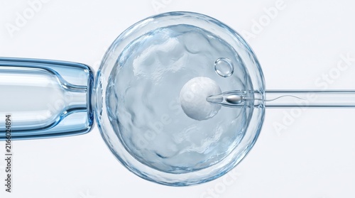 Microscopic view of ICSI procedure injecting single sperm cell into human egg for fertilization.