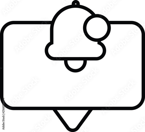 Notification message outline icon with bell alert for mobile communication reminder messaging inbox updates and digital alerts isolated on transparent background.