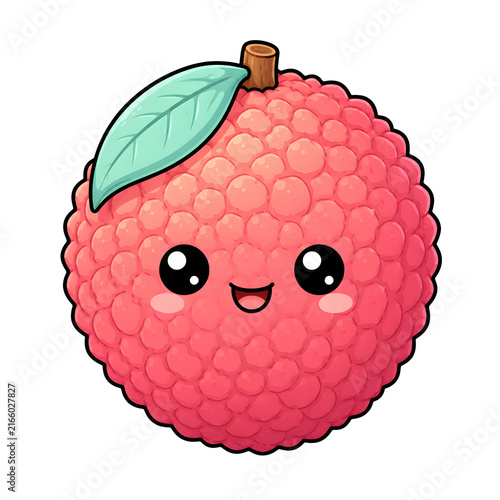Cute Kawaii Lychee Fruit isolated cutout on transparent background