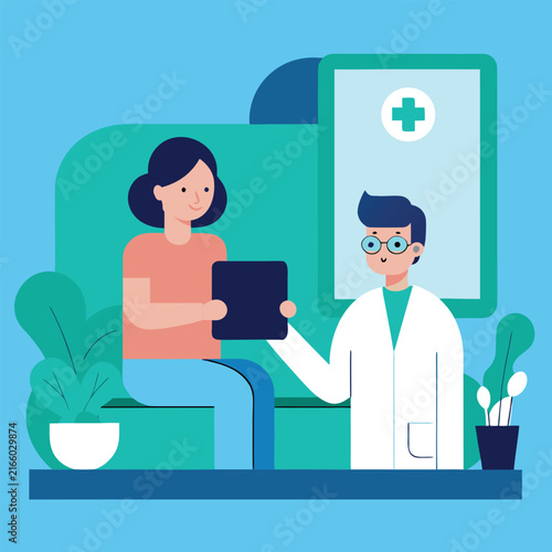 Doctor Consulting Patient with Digital Tablet in Modern Clinic Setting