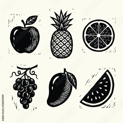 Hand drawn fresh fruits set illustration black white line art sketch healthy food vector collection