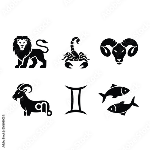 Zodiac Signs Symbols Collection - Astrology Icons Set in Black on White Background