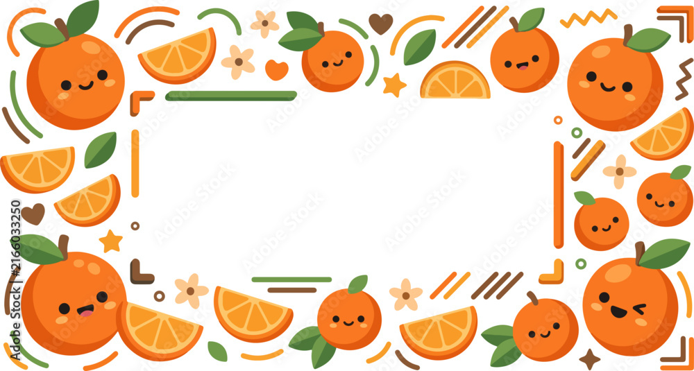 Fototapeta premium Whimsical Orange Fruit Border Illustration Cheerful Citrus Frame Design
