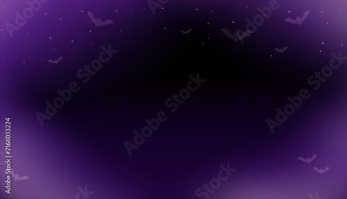 コウモリと星が舞うパープルと黒のダークなハロウィン背景　Dark Halloween Background with Bats and Stars in Purple and Black