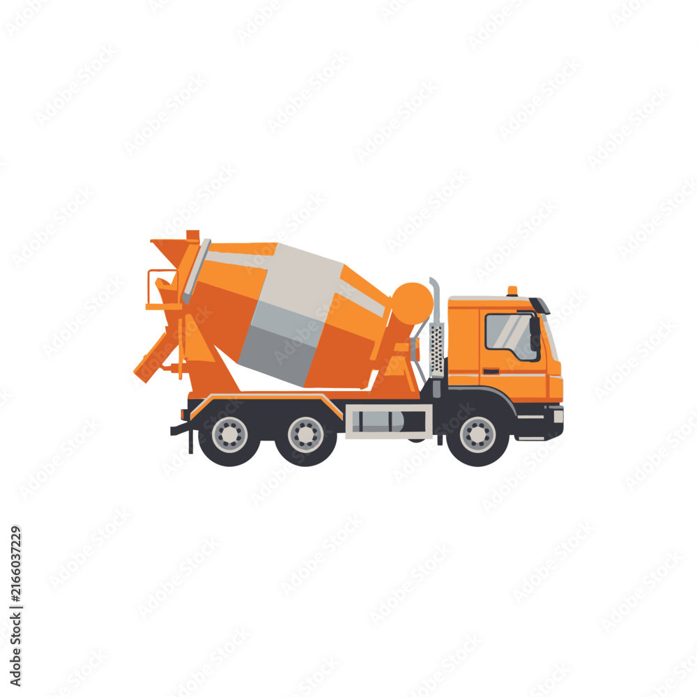 Fototapeta premium Orange Concrete Mixer Truck Vector Illustration Isolated on White Background
