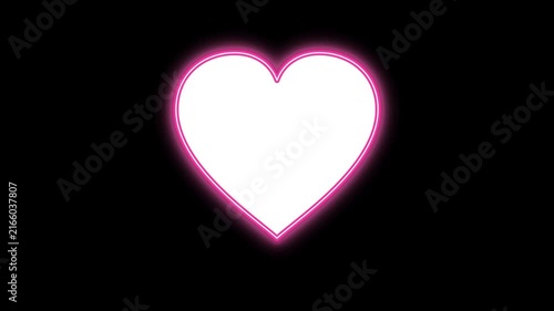 Glowing neon heart icon on black background, pink love symbol animation, romantic valentine light loop for social media