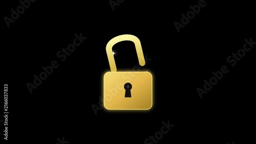 Golden padlock icon on black background, cybersecurity lock symbol. Secure access, data protection, privacy concept video