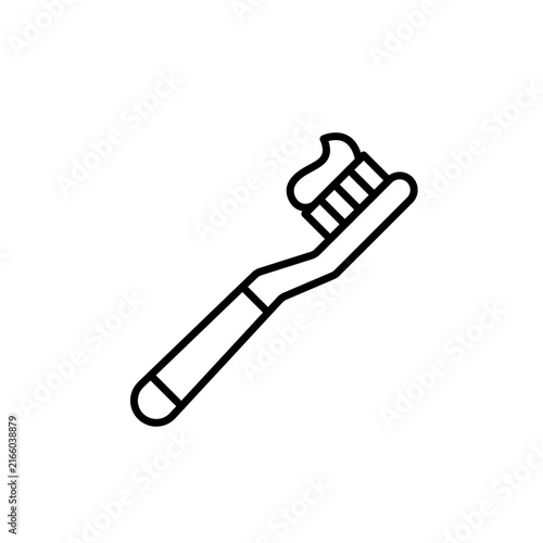 Minimalist toothbrush icon with toothpaste for dental care