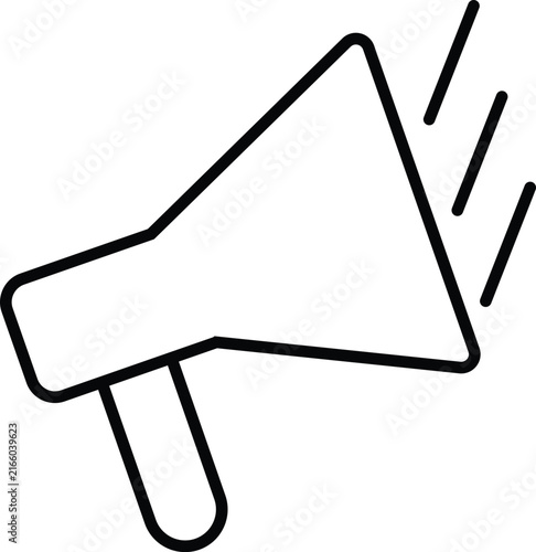 Megaphone announcement outline icon for marketing promotion advertising public speaking notification communication and business campaign isolated on transparent background.