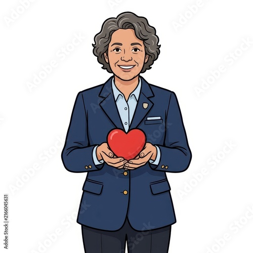 Businesswoman holding a red heart isolated on white background