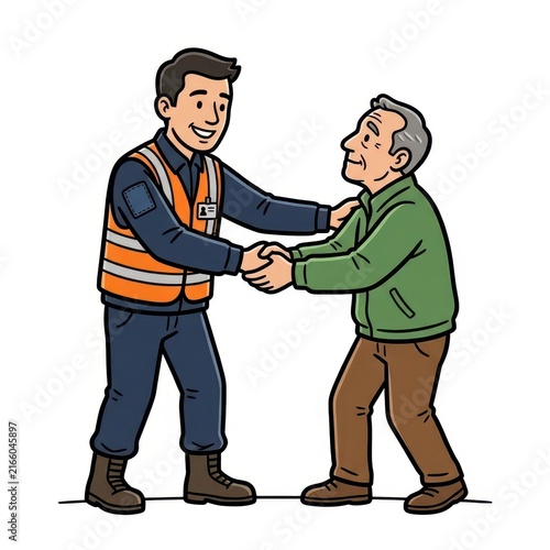 Worker shaking hands with senior man
