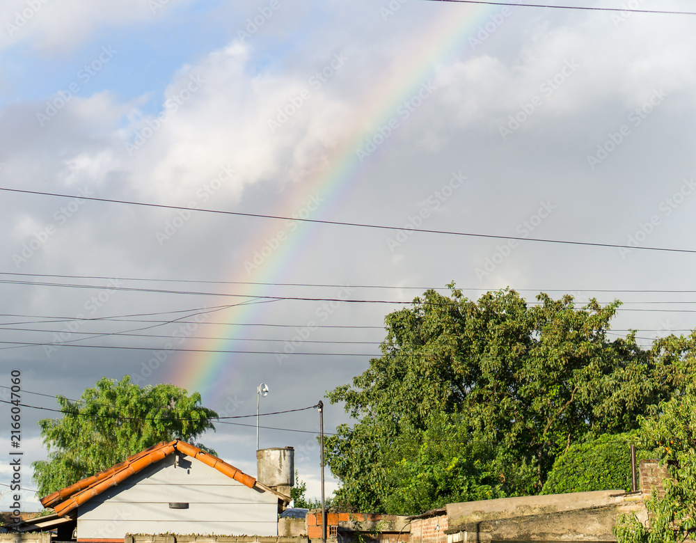 Fototapeta premium Rainbow Over a Residential Neighborhood After Rain