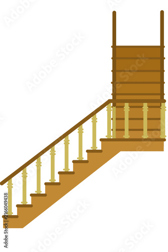 Wooden staircase with railing side view illustration isolated on transparent background for interior architectural design graphic projects