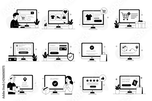 Online Shopping Concept Flat Design Set