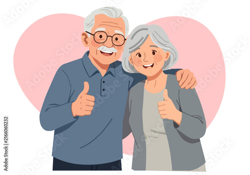 Happy Elderly Couple Giving Thumbs Up Illustration