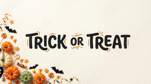 Trick or treat halloween text with autumn flowers