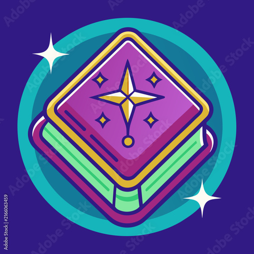 Enchanted book featuring a radiant star compass, symbolizing discovery and wisdom