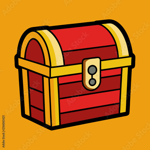 A vibrant red treasure chest with golden accents, perfect for game assets and illustrations
