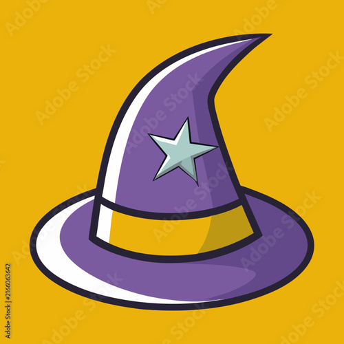 A charming cartoon purple witch hat with a shiny star, perfect for magical themes