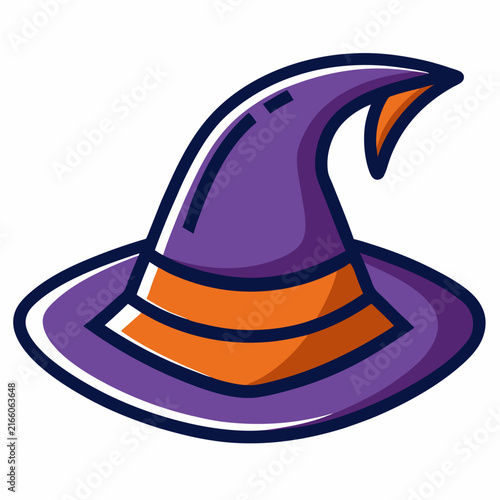 A magical purple witch hat with a vibrant orange band, ready for halloween festivities