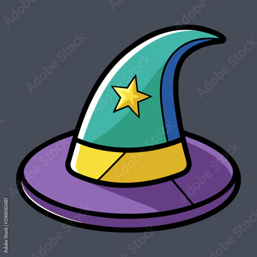 A whimsical and colorful wizard hat adorned with a golden star, perfect for magical adventures