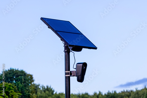 Solar powered automated license plate reader camera on pole