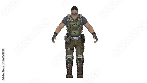 Фотография 3d rendering marcus hivebuster in combat gear stands ready