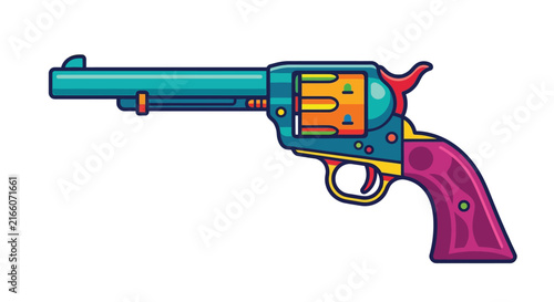 Foto Colorful revolver illustration depicts a western style handgun on a transparent