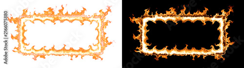 Scalloped inner edge fire frame overlay with rising flames, glowing flame transparent design element