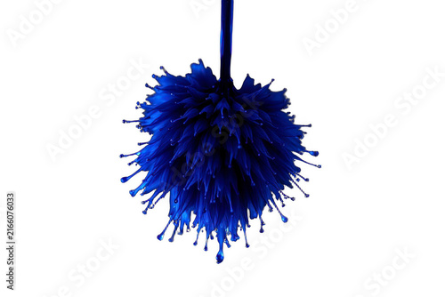 Abstract blue liquid splash forming a spiky sphere on black